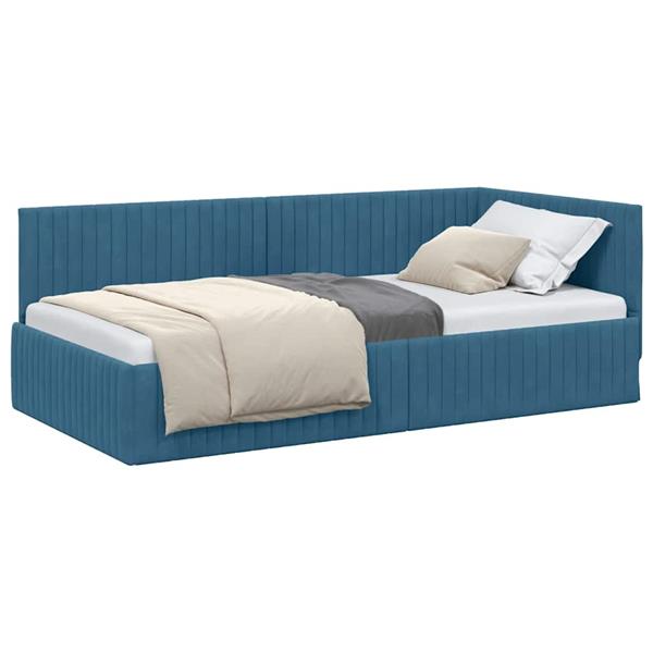 Grote foto vidaxl hoekbedframe met hoofdeinde blauw 100 x 200 cm fluweel antiek en kunst stoelen en banken
