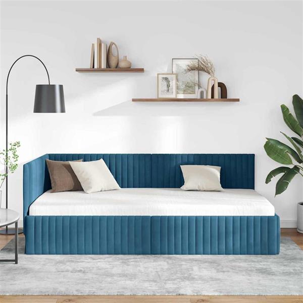 Grote foto vidaxl hoekbedframe met hoofdeinde blauw 100 x 200 cm fluweel antiek en kunst stoelen en banken