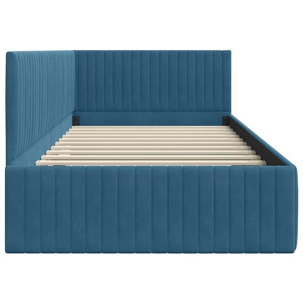 Grote foto vidaxl hoekbedframe met hoofdeinde blauw 100 x 200 cm fluweel antiek en kunst stoelen en banken