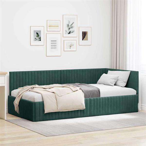 Grote foto vidaxl hoekbedframe met hoofdeinde donkergroen 100 x 200 cm fluweel antiek en kunst stoelen en banken