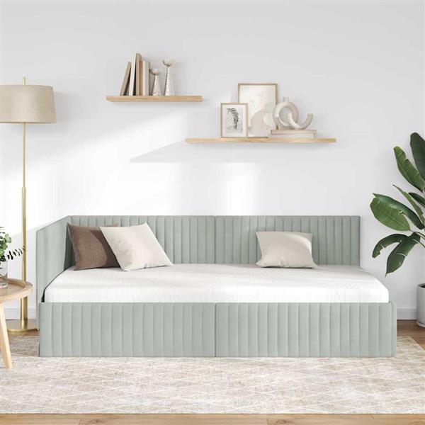 Grote foto vidaxl hoekbedframe met hoofdeinde lichtgrijs 100 x 200 cm fluweel antiek en kunst stoelen en banken