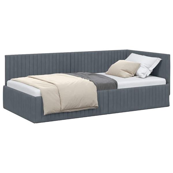 Grote foto vidaxl hoekbedframe met hoofdeinde donkergrijs 100 x 200 cm fluweel antiek en kunst stoelen en banken