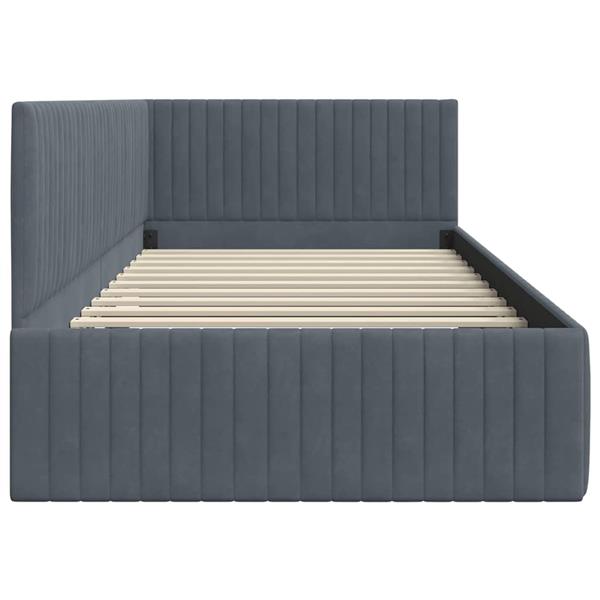 Grote foto vidaxl hoekbedframe met hoofdeinde donkergrijs 100 x 200 cm fluweel antiek en kunst stoelen en banken