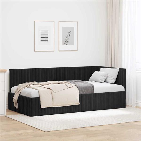 Grote foto vidaxl hoekbedframe met hoofdeinde zwart 90 x 200 cm fluweel antiek en kunst stoelen en banken