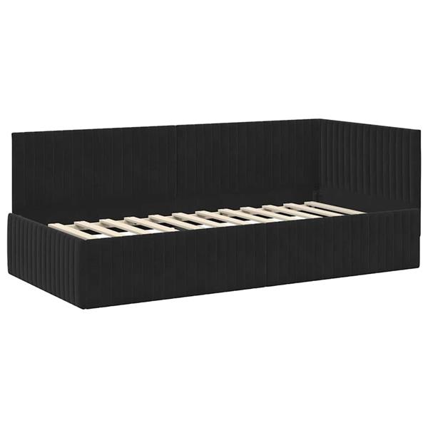 Grote foto vidaxl hoekbedframe met hoofdeinde zwart 90 x 200 cm fluweel antiek en kunst stoelen en banken