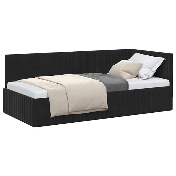 Grote foto vidaxl hoekbedframe met hoofdeinde zwart 90 x 200 cm fluweel antiek en kunst stoelen en banken