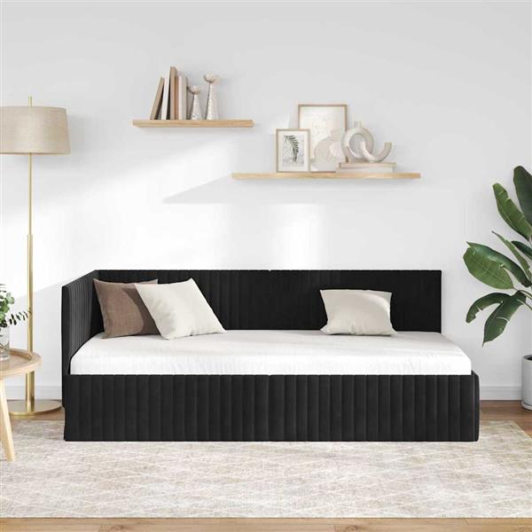 Grote foto vidaxl hoekbedframe met hoofdeinde zwart 90 x 200 cm fluweel antiek en kunst stoelen en banken