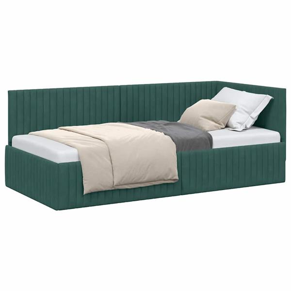 Grote foto vidaxl hoekbedframe met hoofdeinde donkergroen 90 x 200 cm fluweel antiek en kunst stoelen en banken