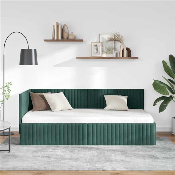 Grote foto vidaxl hoekbedframe met hoofdeinde donkergroen 90 x 200 cm fluweel antiek en kunst stoelen en banken