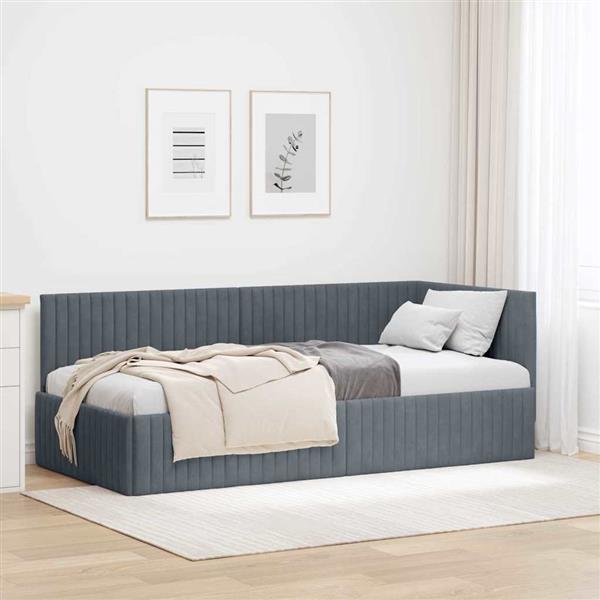 Grote foto vidaxl hoekbedframe met hoofdeinde donkergrijs 90 x 200 cm fluweel antiek en kunst stoelen en banken