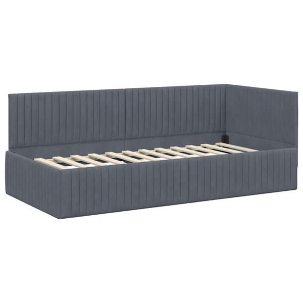 Grote foto vidaxl hoekbedframe met hoofdeinde donkergrijs 90 x 200 cm fluweel antiek en kunst stoelen en banken