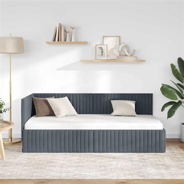 Grote foto vidaxl hoekbedframe met hoofdeinde donkergrijs 90 x 200 cm fluweel antiek en kunst stoelen en banken