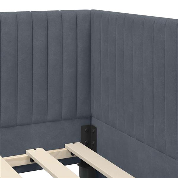 Grote foto vidaxl hoekbedframe met hoofdeinde donkergrijs 90 x 200 cm fluweel antiek en kunst stoelen en banken