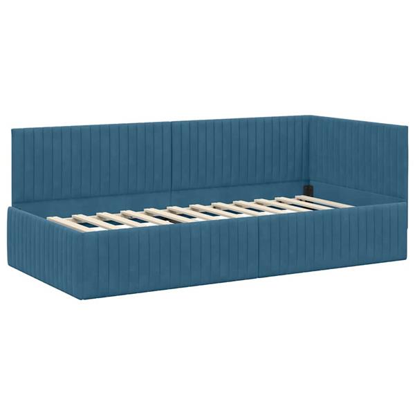 Grote foto vidaxl hoekbedframe met hoofdeinde blauw 90 x 200 cm fluweel antiek en kunst stoelen en banken