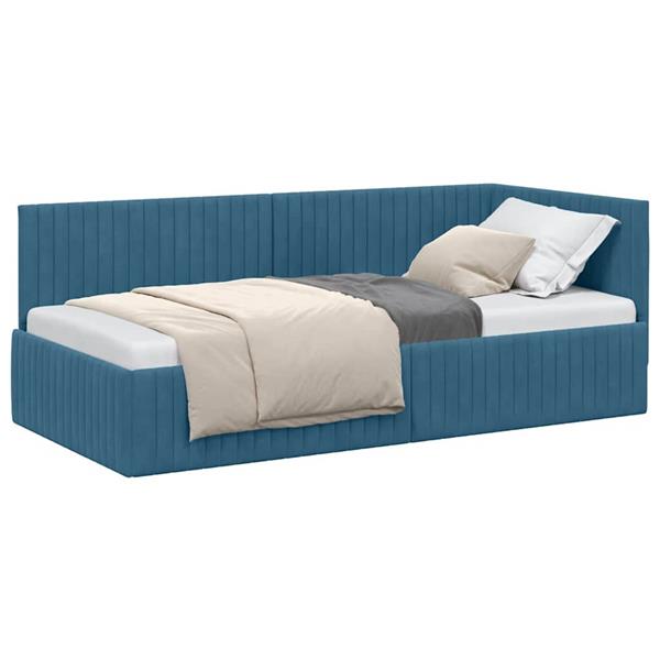 Grote foto vidaxl hoekbedframe met hoofdeinde blauw 90 x 200 cm fluweel antiek en kunst stoelen en banken