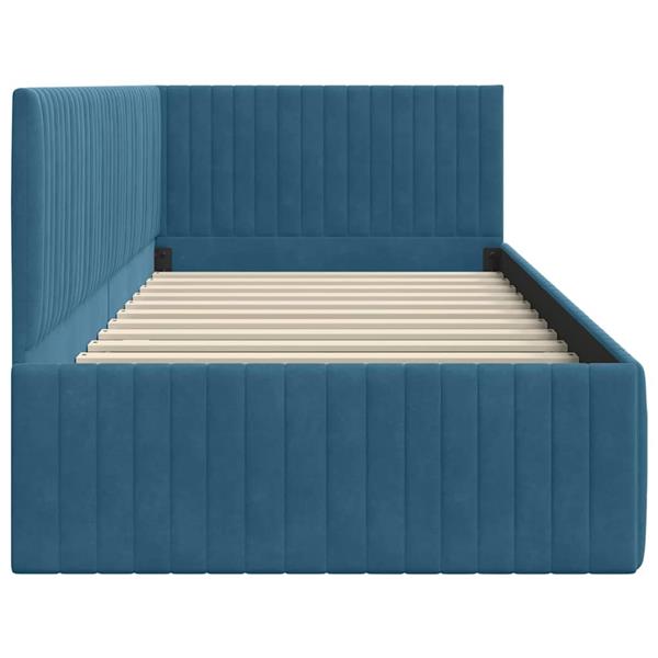 Grote foto vidaxl hoekbedframe met hoofdeinde blauw 90 x 200 cm fluweel antiek en kunst stoelen en banken