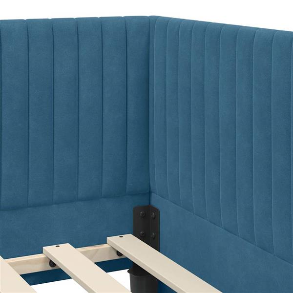 Grote foto vidaxl hoekbedframe met hoofdeinde blauw 90 x 200 cm fluweel antiek en kunst stoelen en banken