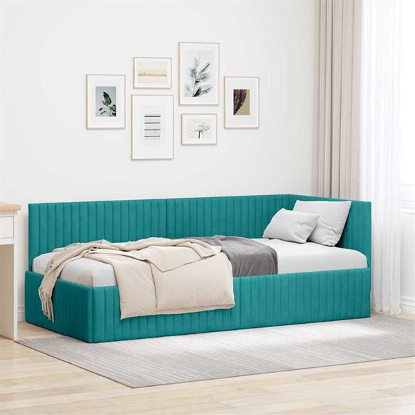 Grote foto vidaxl hoekbedframe met hoofdeinde turquoise 90 x 190 cm fluweel antiek en kunst stoelen en banken
