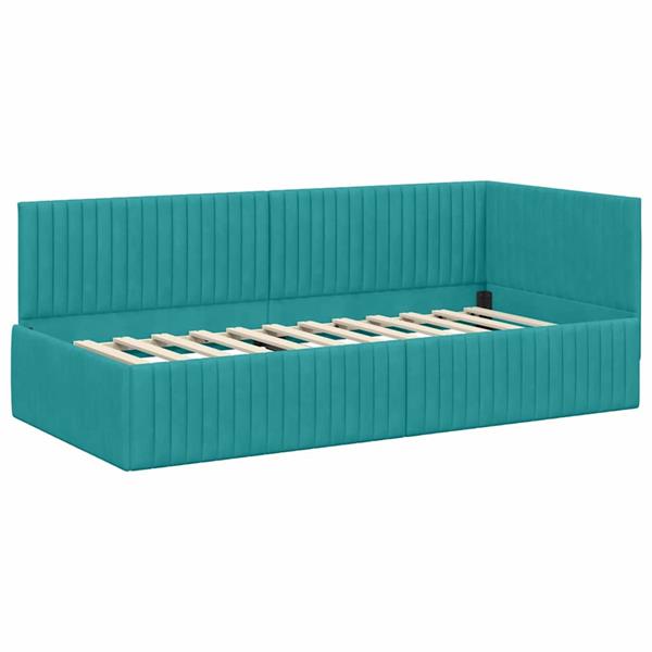 Grote foto vidaxl hoekbedframe met hoofdeinde turquoise 90 x 190 cm fluweel antiek en kunst stoelen en banken