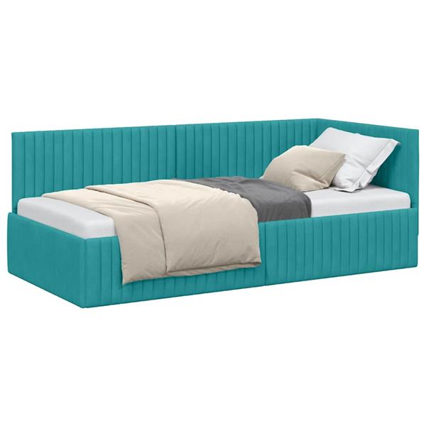 Grote foto vidaxl hoekbedframe met hoofdeinde turquoise 90 x 190 cm fluweel antiek en kunst stoelen en banken