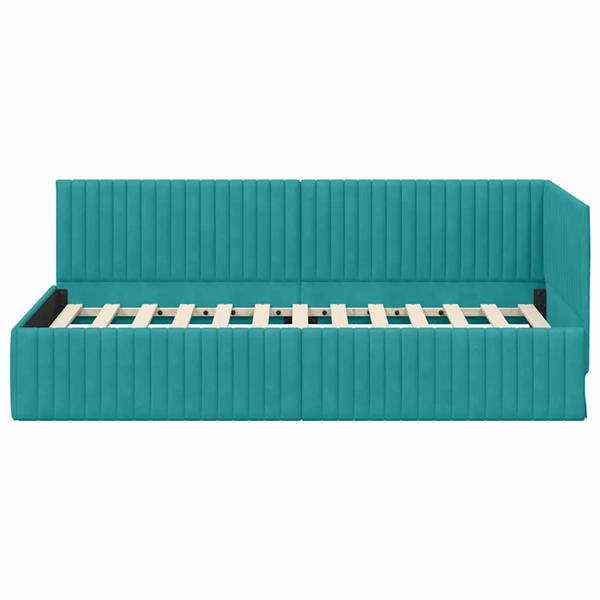 Grote foto vidaxl hoekbedframe met hoofdeinde turquoise 90 x 190 cm fluweel antiek en kunst stoelen en banken