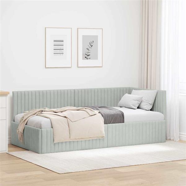 Grote foto vidaxl hoekbedframe met hoofdeinde lichtgrijs 90 x 190 cm fluweel antiek en kunst stoelen en banken