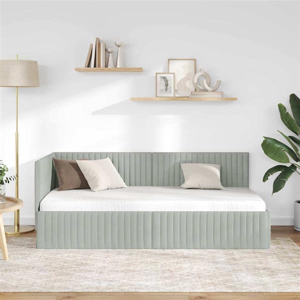 Grote foto vidaxl hoekbedframe met hoofdeinde lichtgrijs 90 x 190 cm fluweel antiek en kunst stoelen en banken