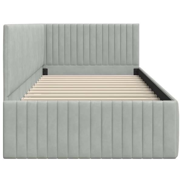 Grote foto vidaxl hoekbedframe met hoofdeinde lichtgrijs 90 x 190 cm fluweel antiek en kunst stoelen en banken
