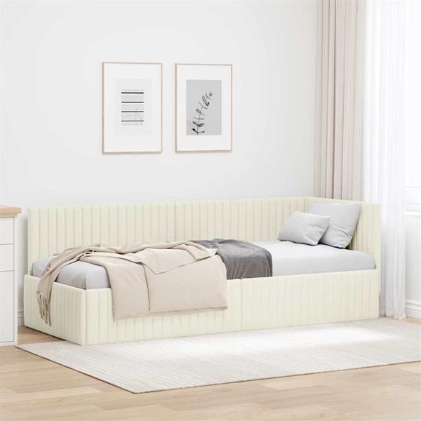 Grote foto vidaxl hoekbedframe met hoofdeinde cr me 80 x 200 cm fluweel antiek en kunst stoelen en banken