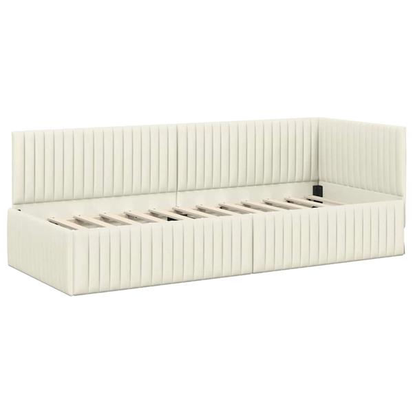 Grote foto vidaxl hoekbedframe met hoofdeinde cr me 80 x 200 cm fluweel antiek en kunst stoelen en banken