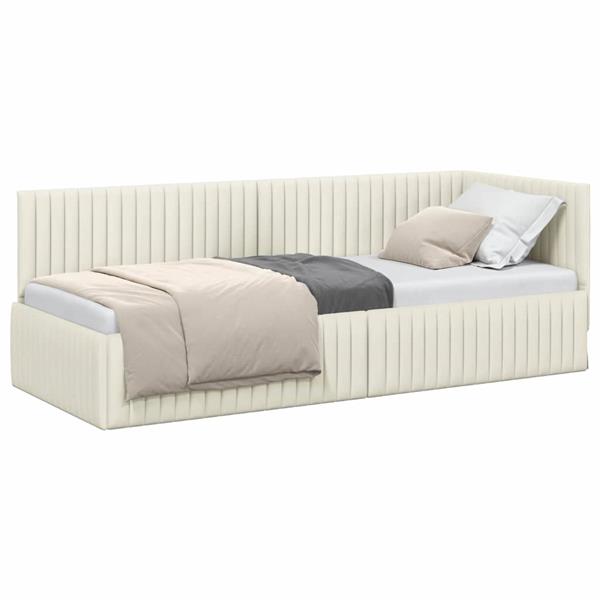 Grote foto vidaxl hoekbedframe met hoofdeinde cr me 80 x 200 cm fluweel antiek en kunst stoelen en banken