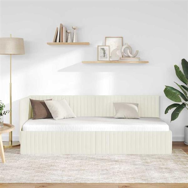 Grote foto vidaxl hoekbedframe met hoofdeinde cr me 80 x 200 cm fluweel antiek en kunst stoelen en banken