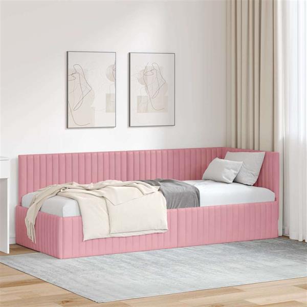 Grote foto vidaxl hoekbedframe met hoofdeinde roze 80 x 200 cm fluweel antiek en kunst stoelen en banken
