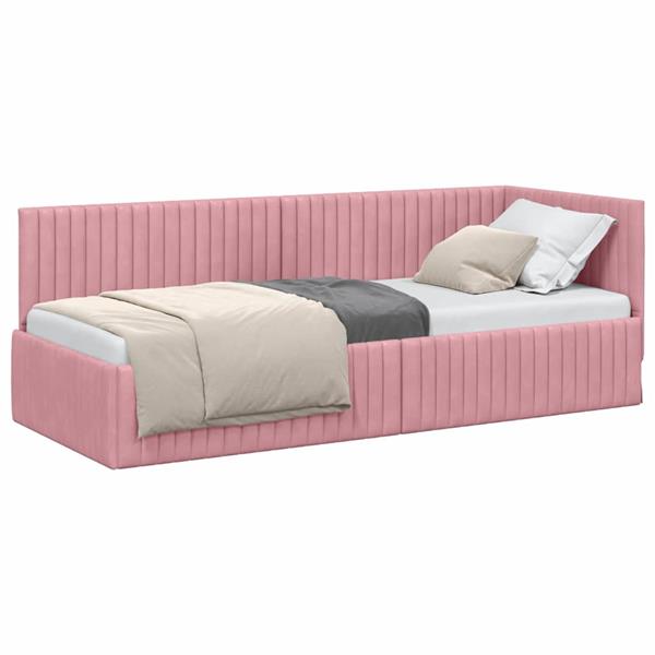 Grote foto vidaxl hoekbedframe met hoofdeinde roze 80 x 200 cm fluweel antiek en kunst stoelen en banken