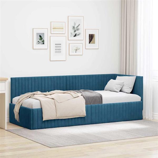 Grote foto vidaxl hoekbedframe met hoofdeinde blauw 80 x 200 cm fluweel antiek en kunst stoelen en banken