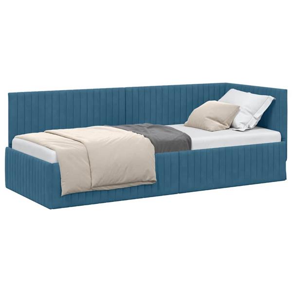 Grote foto vidaxl hoekbedframe met hoofdeinde blauw 80 x 200 cm fluweel antiek en kunst stoelen en banken