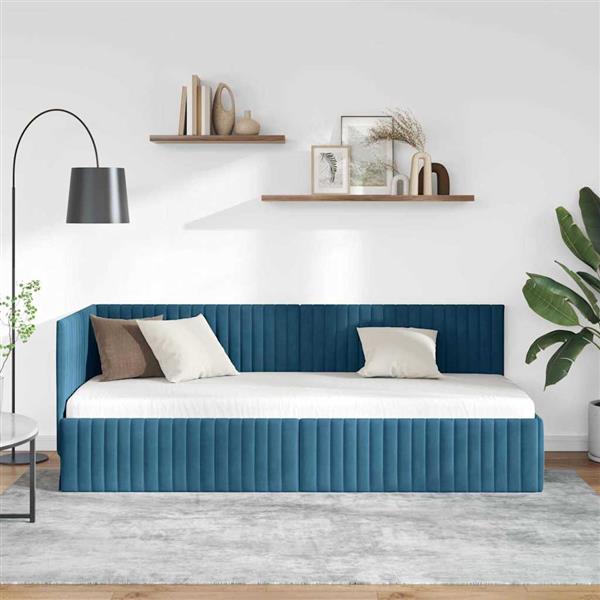 Grote foto vidaxl hoekbedframe met hoofdeinde blauw 80 x 200 cm fluweel antiek en kunst stoelen en banken
