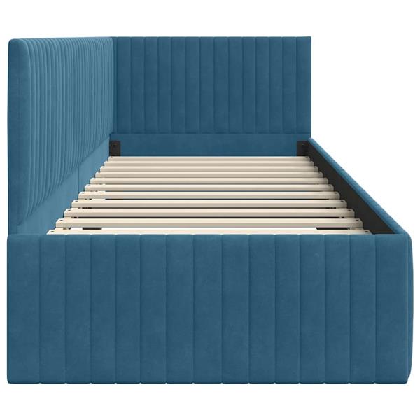 Grote foto vidaxl hoekbedframe met hoofdeinde blauw 80 x 200 cm fluweel antiek en kunst stoelen en banken