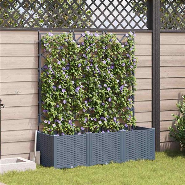 Grote foto vidaxl tuindruppel met trellis 3 pcs lichtgrijs 120 x 40 x 143 cm pp tuin en terras overige tuin en terras