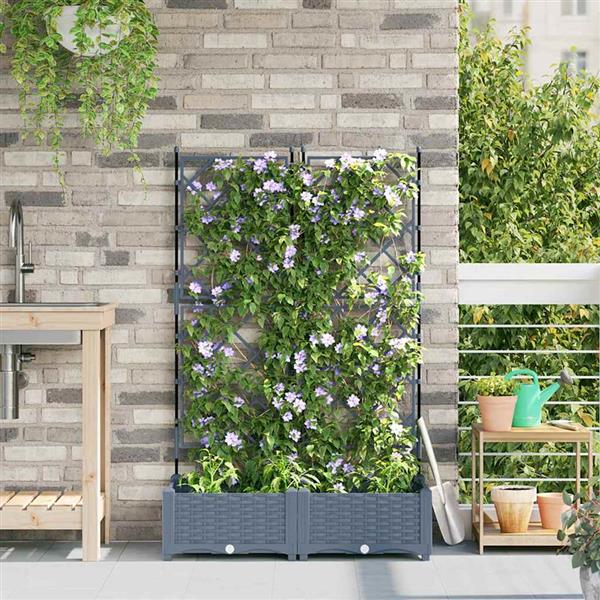 Grote foto vidaxl tuindruppel met trellis 2 pcs lichtgrijs 80 x 40 x 125 5 cm pp tuin en terras overige tuin en terras