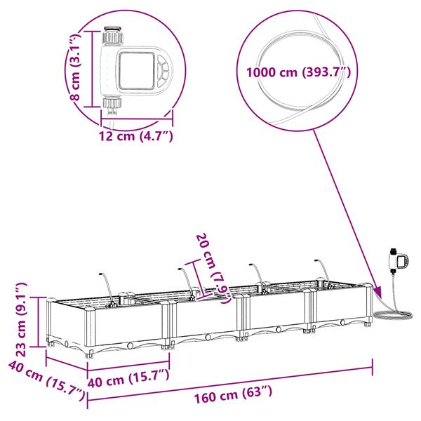 Grote foto vidaxl tuinplantbakken grijs 160 x 40 x 22 cm staal tuin en terras overige tuin en terras