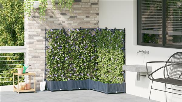 Grote foto vidaxl tuindruppel met trellis 5 pcs grijs 120 x 120 x 125 5 cm pp tuin en terras overige tuin en terras