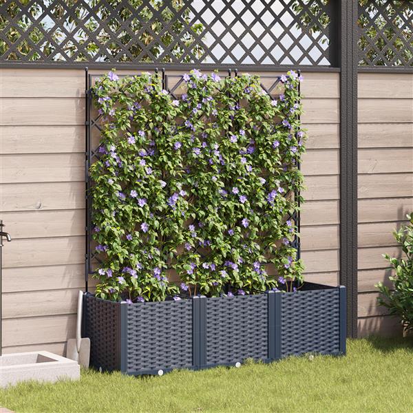 Grote foto vidaxl tuindruppel met trellis 3 pcs grijs 120 x 40 x 143 cm pp tuin en terras overige tuin en terras