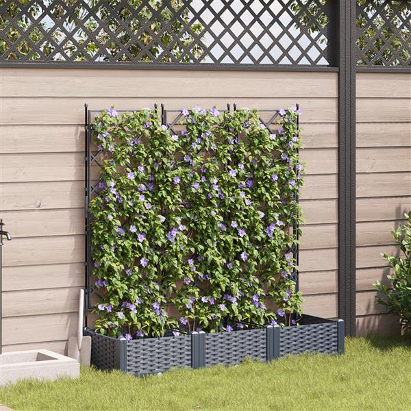 Grote foto vidaxl tuindruppel met trellis 3 pcs grijs 120 x 40 x 125 5 cm pp tuin en terras overige tuin en terras