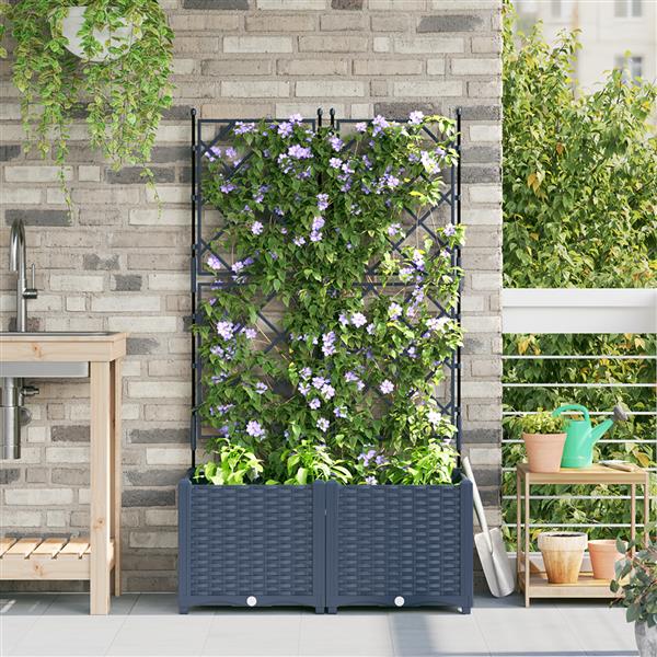 Grote foto vidaxl tuindruppel met trellis 2 pcs grijs 80 x 40 x 143 cm pp tuin en terras overige tuin en terras