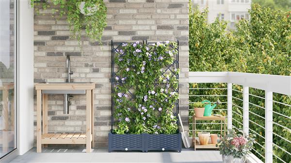 Grote foto vidaxl tuindruppel met trellis 2 pcs grijs 80 x 40 x 125 5 cm pp tuin en terras overige tuin en terras