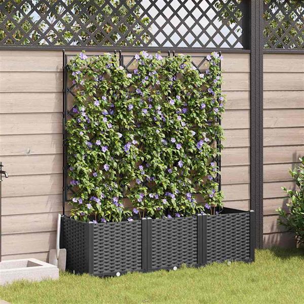 Grote foto vidaxl tuindruppel met trellis 3 pcs zwart 120 x 40 x 143 cm pp tuin en terras overige tuin en terras