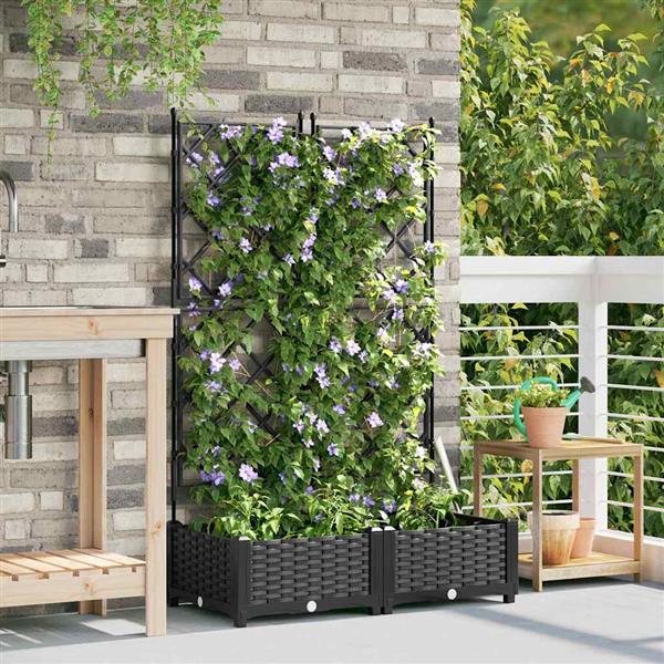 Grote foto vidaxl tuindruppel met trellis 2 pcs zwart 80 x 40 x 125 5 cm pp tuin en terras overige tuin en terras