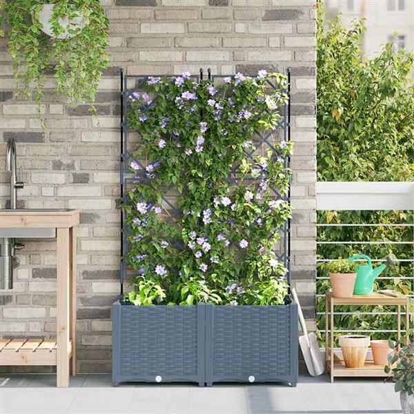 Grote foto vidaxl tuindruppel met trellis 2 pcs lichtgrijs 80 x 40 x 143 cm pp tuin en terras overige tuin en terras