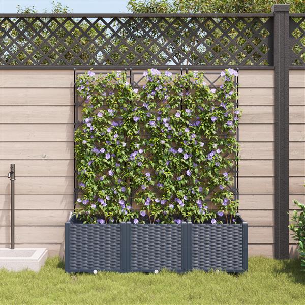 Grote foto vidaxl tuindruppel met trellis 3 pcs grijs 120 x 40 x 143 cm pp tuin en terras overige tuin en terras